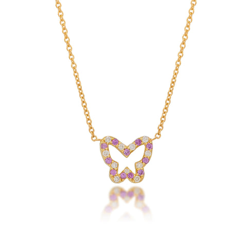 14K Gold Diamond and Pink Sapphire Butterfly Necklace by Alexis Jae