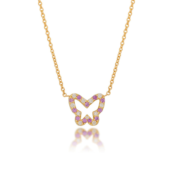 14K Gold Diamond and Pink Sapphire Butterfly Necklace by Alexis Jae