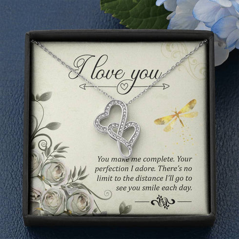 I love you :Special Double Hearts Necklace - Necklace for her