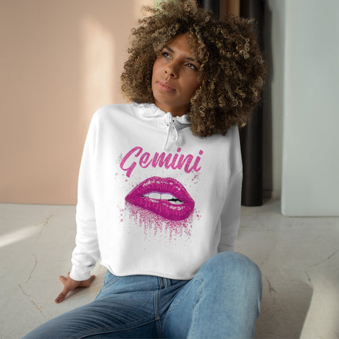 Gemini Glitter Lips Crop Hoodie