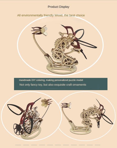 Magical DIY Mechanical Wooden Kinetic Hummingbird 3D Sculpture