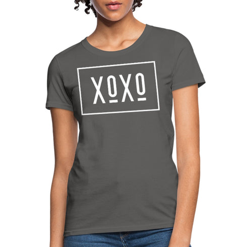 XOXO Womens Classic White Bordered Style Graphic Text T-Shirt