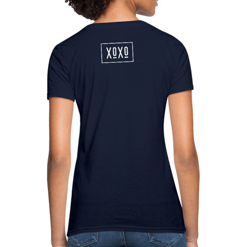 XOXO Womens Classic White Bordered Style Graphic Text T-Shirt